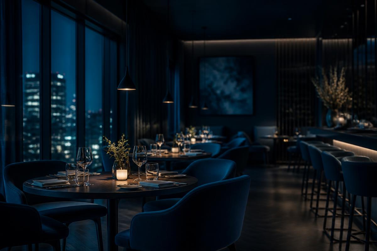 Wnętrze restauracji Trattoria Lucia wieczorem